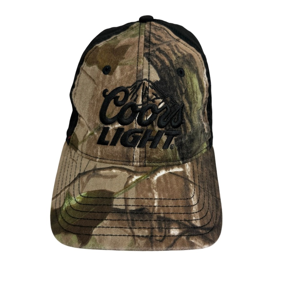Coors Light Mens Camo Black Stretch Fit Embroidered Baseball Hat Cap OSFA